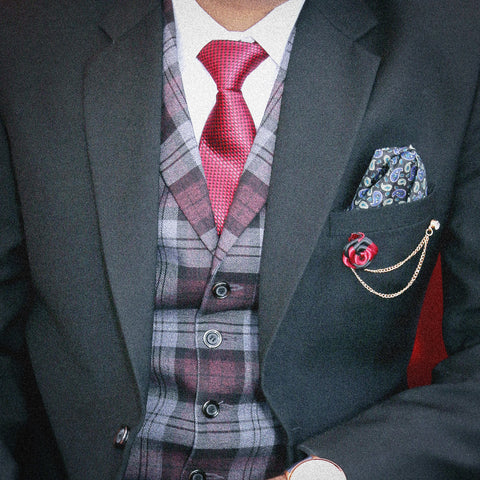 정장상의 Burgundy Check Vest Set